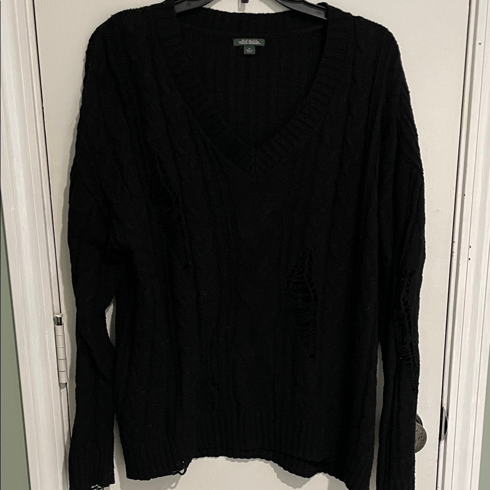 Wild Fable Women's Black V-Neck distressed Sweater